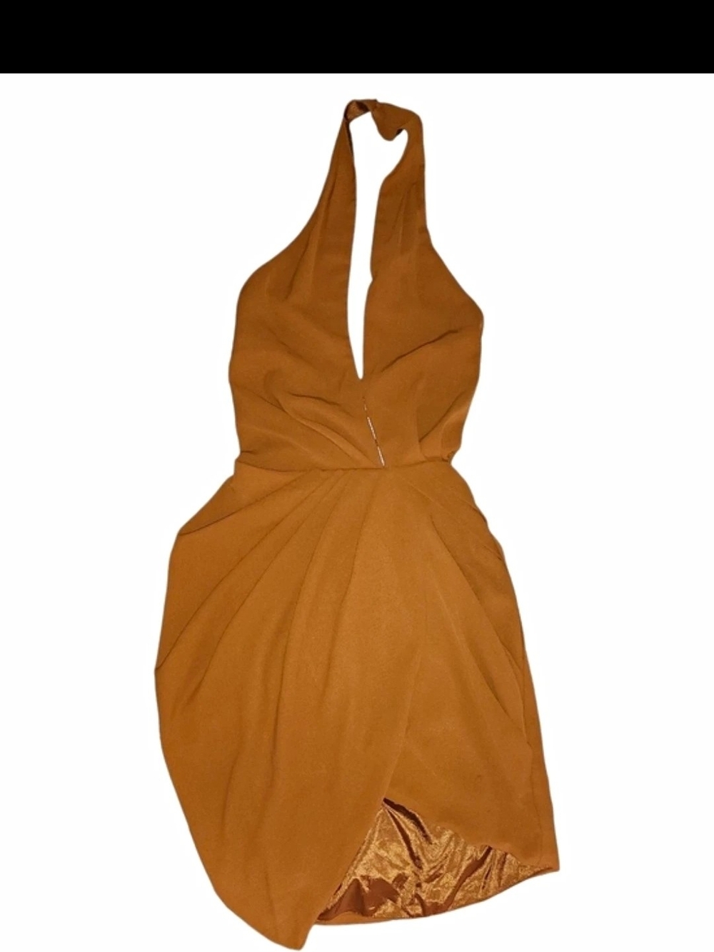 DO+BE Mustard Orange Halter Wrap Mini Dress Sz M Plunge Neck Cocktail Party
